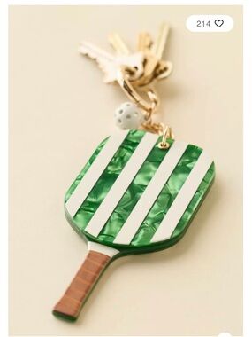 Green and White Striped Pickleball  Keychain , Mirror